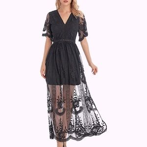 Black Floral Lace Overlay Dress